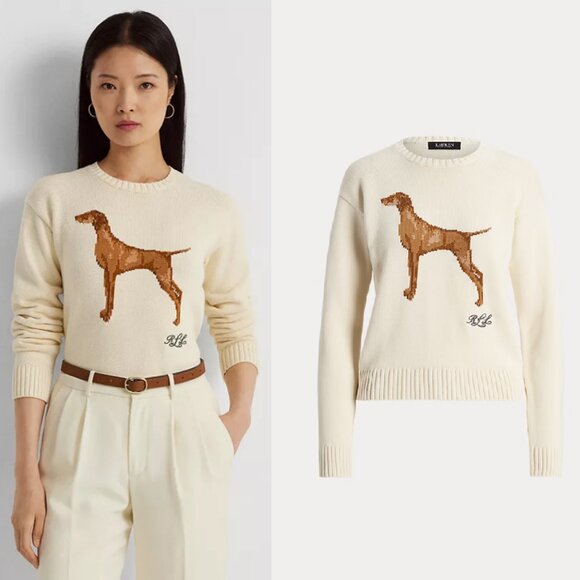 Ralph Lauren Sweaters - Ralph Lauren Intarsia-Knit Vizsla Cotton Sweater Medium NWT